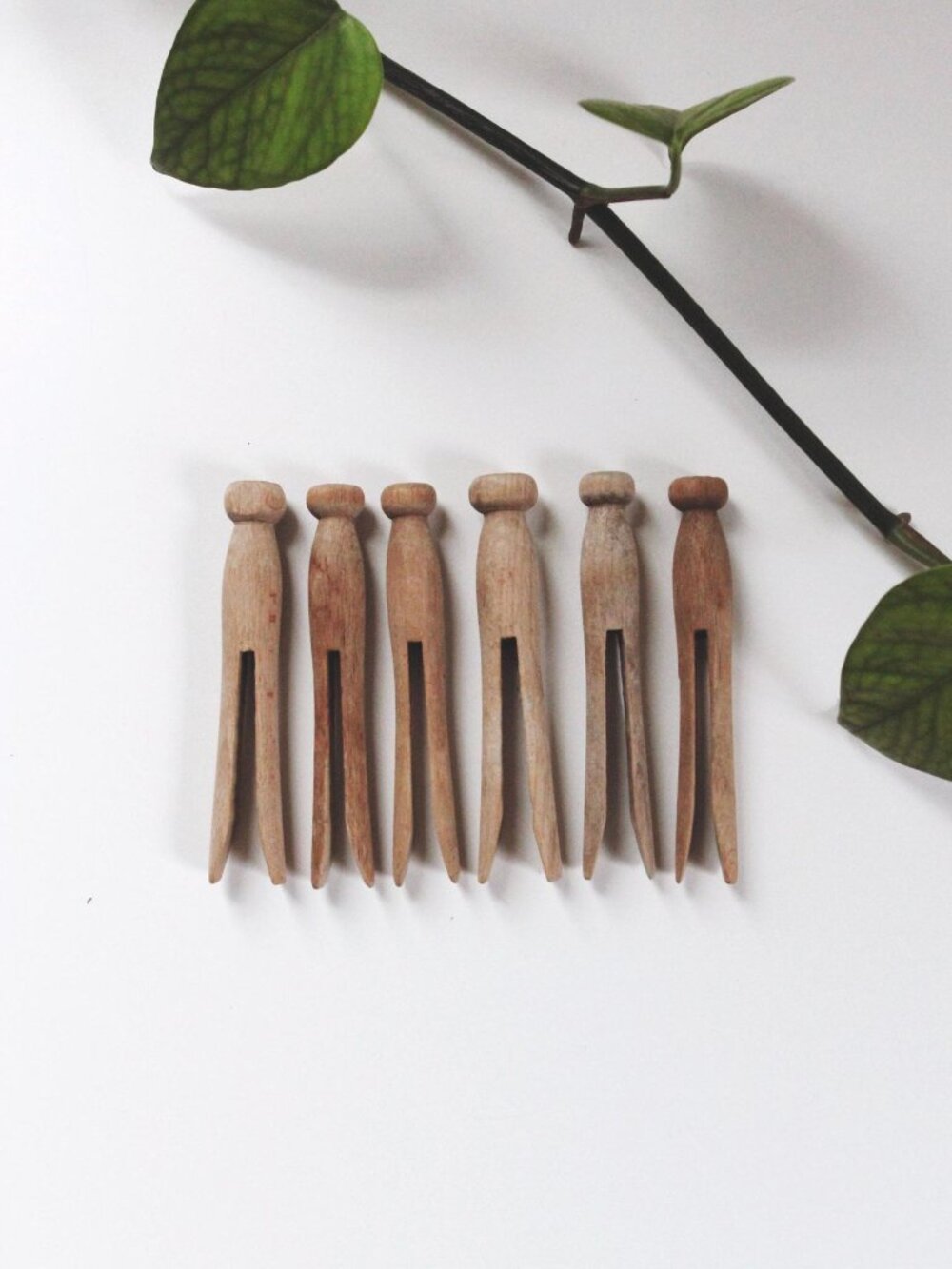 Vintage Wooden Clothespins Set Of 6 Rustic Laundry Decor Crafting Display